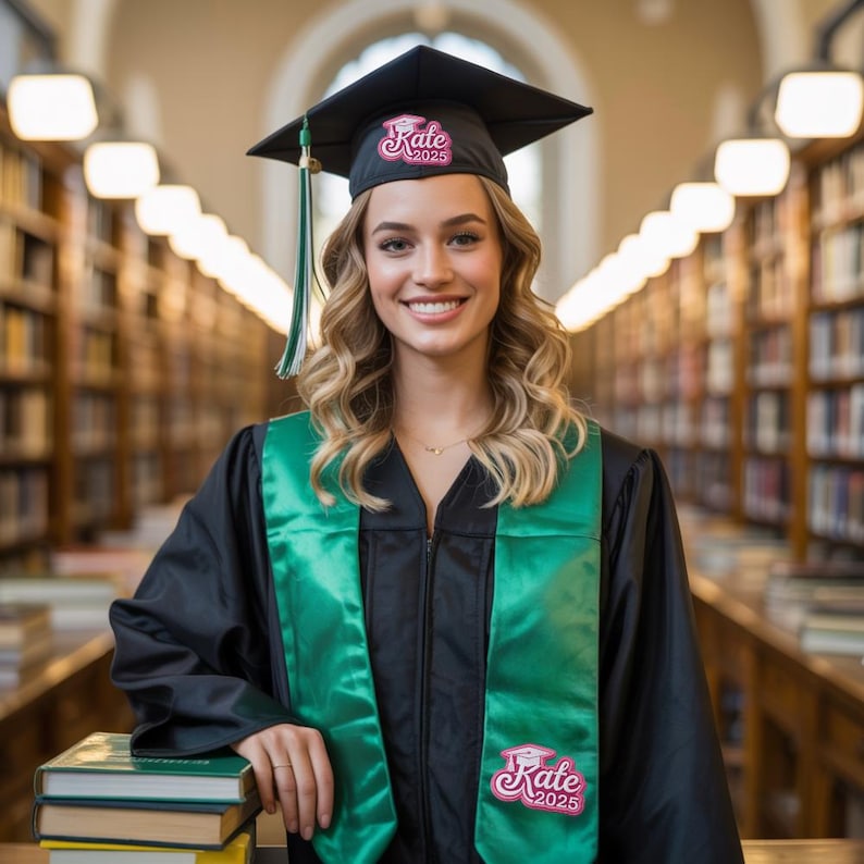 Personalized Graduation Embroidered Iron On Cap Patch, Grad 2025, Embroidered Contoured Patch, Gift For Grad