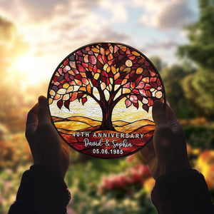 Personalized 40th Wedding Anniversary Stained Glass Suncatcher, Ruby 40th Wedding Anniversary Gift, 40th Wedding Anniversary Keepsake