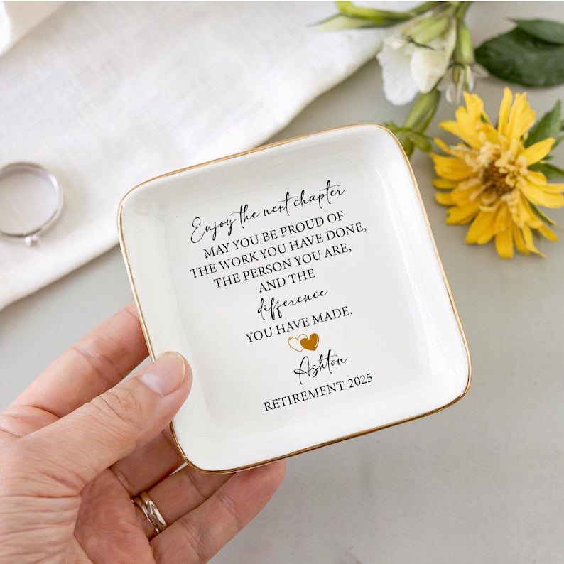 Custom Happy Retirement Ring Dish, Personalized Retirement Trinket, Happy Retirement Gift, Custom Coworker Ring Dish, Gift for Coworker