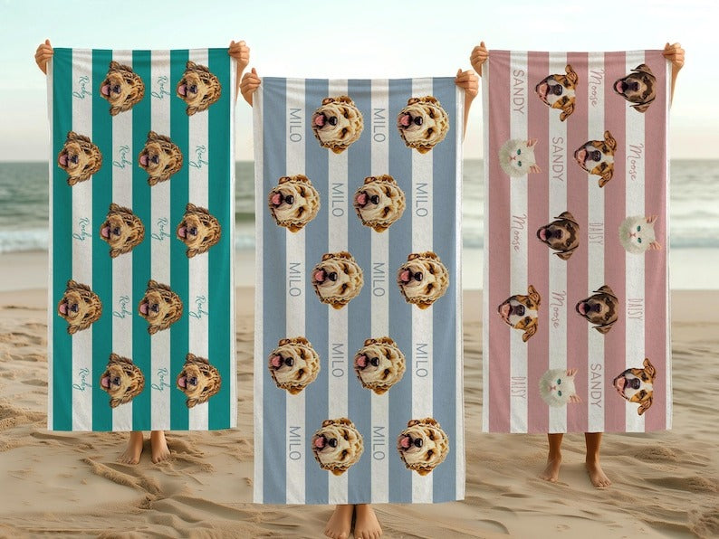 Custom Pet Beach Towel Using Pet Photo + Pet Name Personalized Cat Beach Towels Custom Dog Personalized Towels Beach Personalized Pool Towel