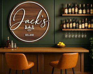 Personalized 3D Embossed Wooden Bar Sign, Round Wooden Sign, Custom Wood Sign, Home Bar Sign, Cabin, Man Cave, Pub, Bar Decor, Basement Bar