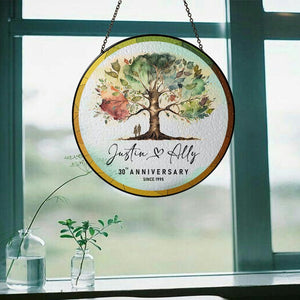 Anniversary Glass Suncatcher, Personalized Wedding Gift, Anniversary Present for Couples, Gift for Couples, Wedding Memory Glass