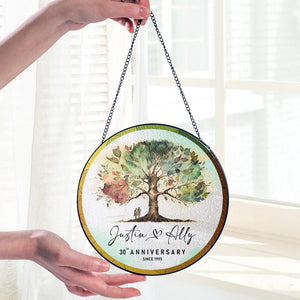 Anniversary Glass Suncatcher, Personalized Wedding Gift, Anniversary Present for Couples, Gift for Couples, Wedding Memory Glass