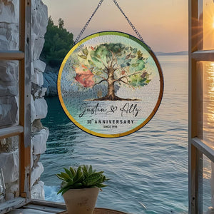 Anniversary Glass Suncatcher, Personalized Wedding Gift, Anniversary Present for Couples, Gift for Couples, Wedding Memory Glass