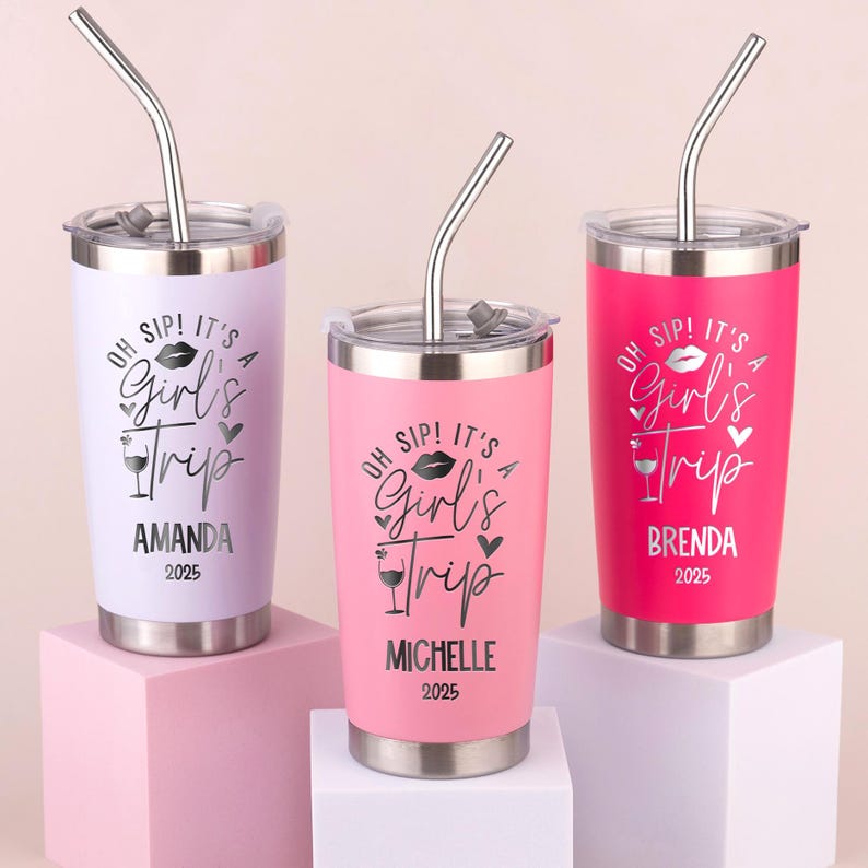 Custom 20oz Holiday Tumbler, Personalized Tumbler, Girls trip gifts, Travel Mug, Laser Engraved Cups, Stainless Steel Mug, Beach Tumbler