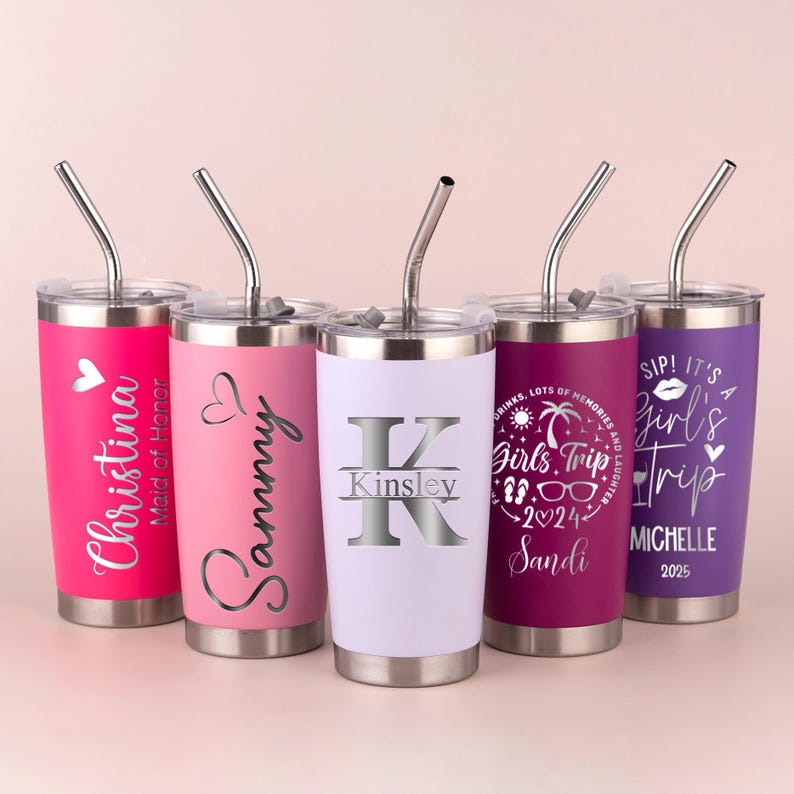 Custom 20oz Holiday Tumbler, Personalized Tumbler, Girls trip gifts, Travel Mug, Laser Engraved Cups, Stainless Steel Mug, Beach Tumbler