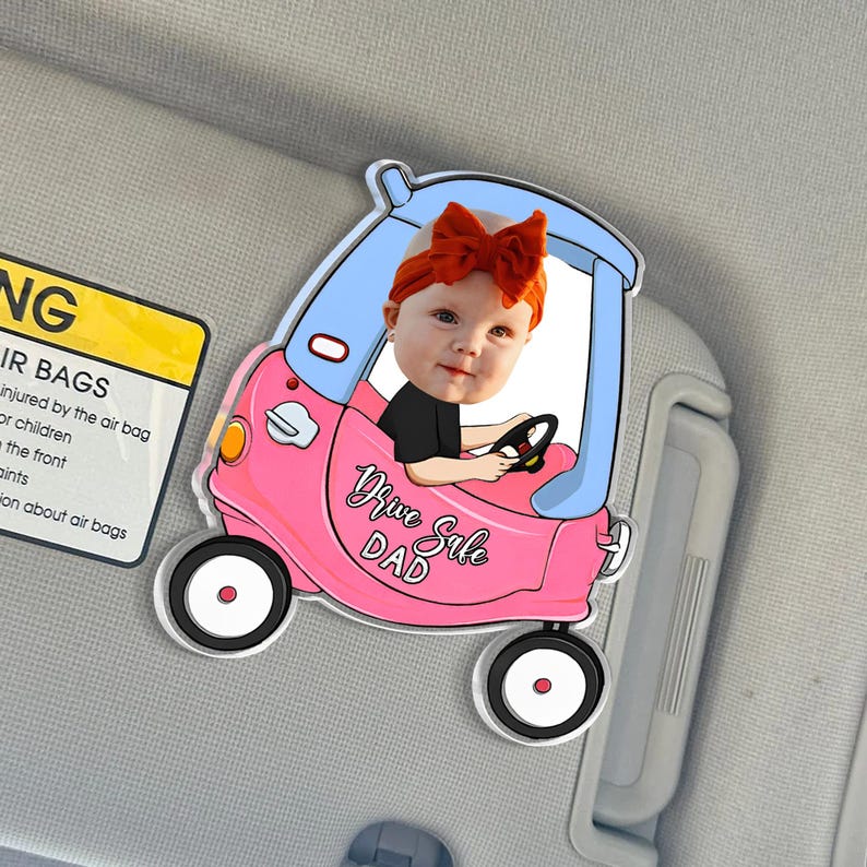 Personalized Father's Day Gift For Dad, Custom Kids Photo Visor Clip For Dad, Drive Safe Daddy Car Visor Clip, Drive Safe Gift For Grandpa
