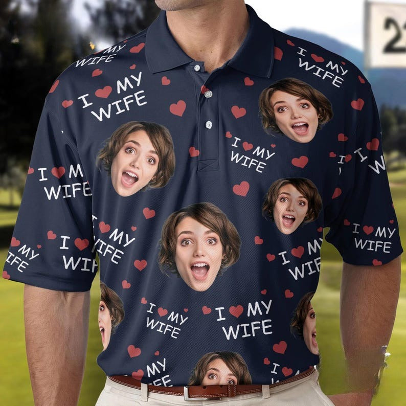 Personalized Photo Polo Shirt: I Love My Wife, Husband Gift