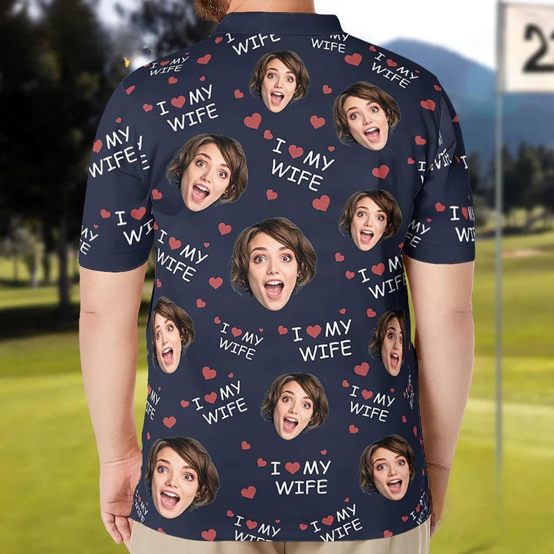 Personalized Photo Polo Shirt: I Love My Wife, Husband Gift