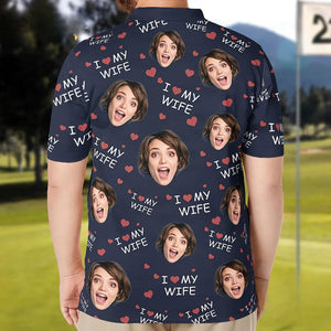 Personalized Photo Polo Shirt: I Love My Wife, Husband Gift
