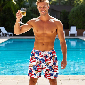 Custom American Flag Swim Trunk, Personalized Beach Shorts for Bachelor Party, Custom Face Swim Trunk,Photo Swimwear,Bachelor Party,Vacation