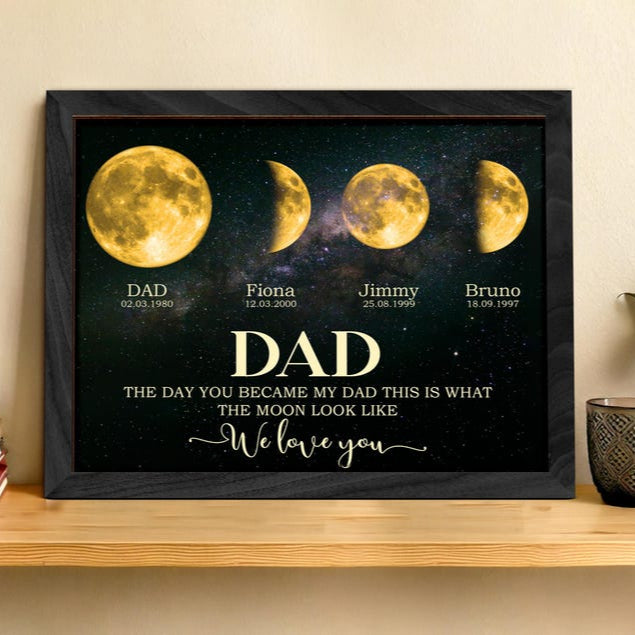 Personalized Dad Moons Phase Frame with Kids Names, The Day You Became My Dad Gift, Moons Phase Frame, Father's Day Gift, Gift for Daddy