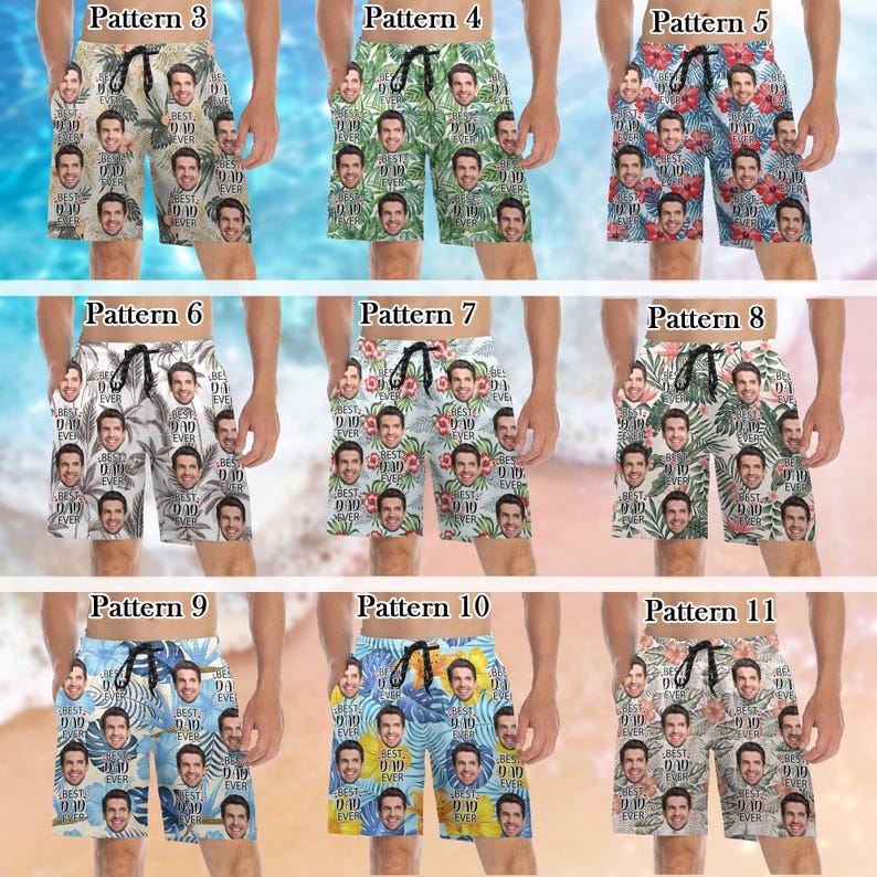 Personalized Men Bathing Suit, Father Swim Trunks, Custom Photos Beach Short for Dad, Custom face Hawaiian Swim Trunks, Father's Day Gifts