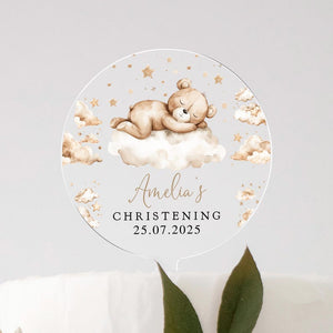 Christening Cake Topper, Baptism Cake Topper, Teddy Cake Topper, Clouds Cake Topper, Acrylic Cake Topper, Christened Cake