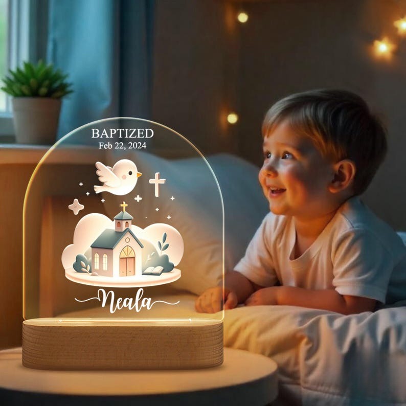 Personalized Baptism Night Light Gift Baby, Custom Night Light for Goddaughter, Gift from Godparent, Custom Kids Name, Baptism Gift For Kids