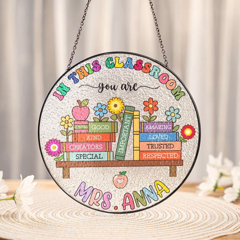 Custom Teacher Stained Glass Suncatcher,Windown Hanging,Teacher Appreciation Gift From Student,Back To School,Teacher Gift,Classroom Decor