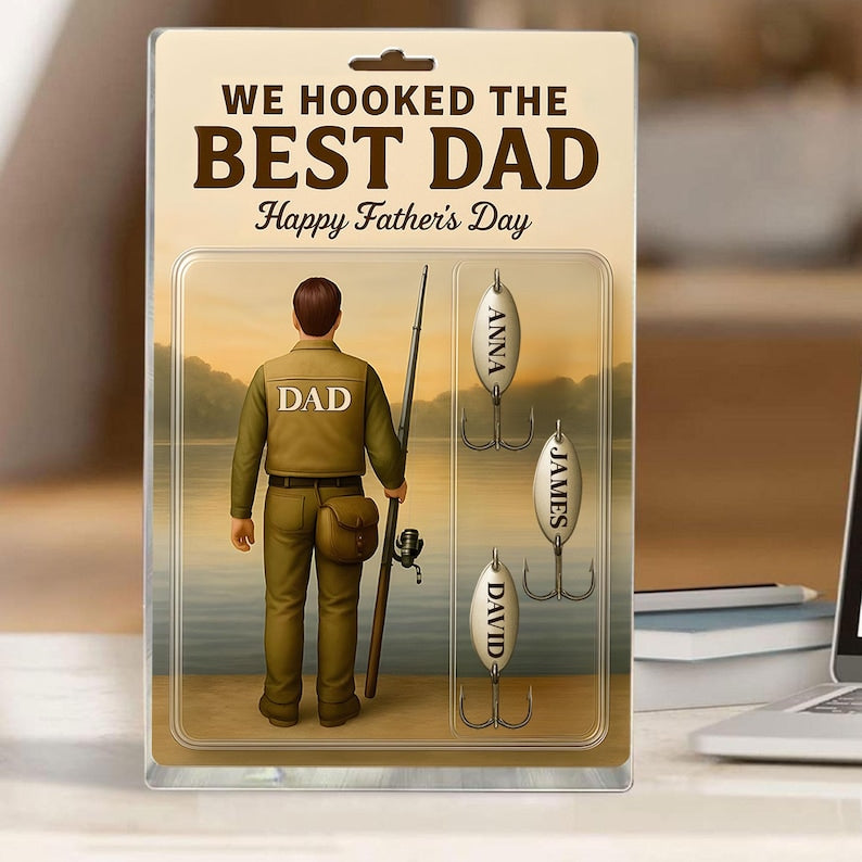 Custom Fishing Dad/ Grandpa Faux 3D Action Figure Acrylic Block, We Hooked The Best Dad Block Plaque, Father's Day Gift For Grandpa/ Daddy