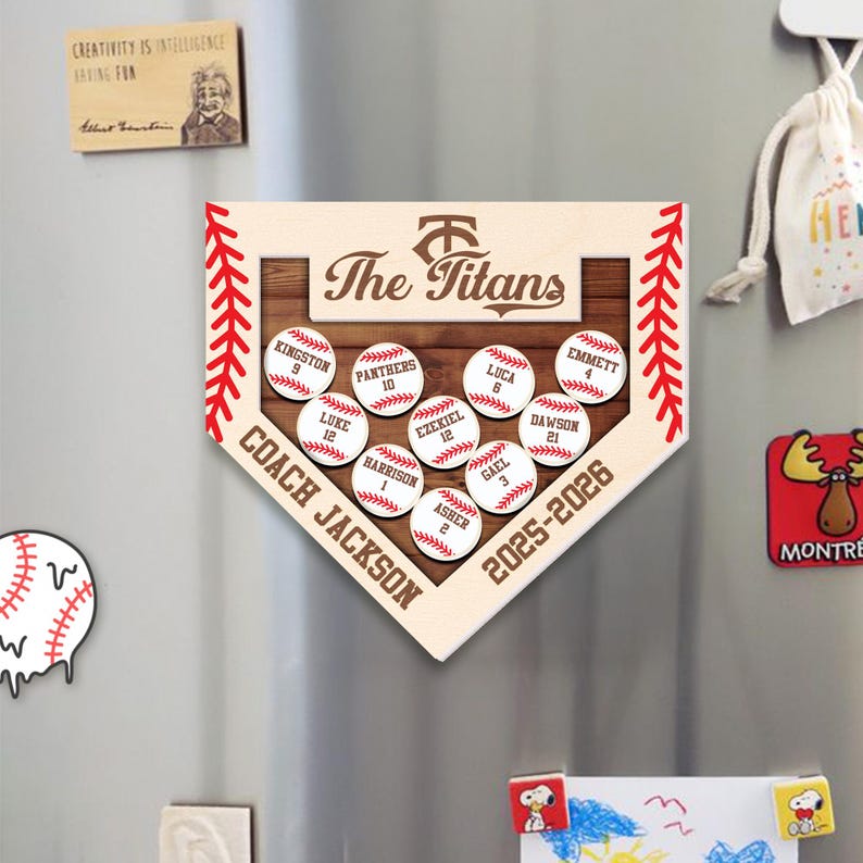 Custom Softball Coach Gift, Personalized Baseball Team Magnet with Names, Appreciation Gift for Coach,End of Season Thank You Gift Idea