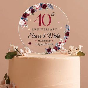 Personalized 40th Wedding Anniversary Acrylic Cake Topper, 40 Ruby Wedding Gifts For Parents, Ruby 40 Anniversary Gift, Husband Gift