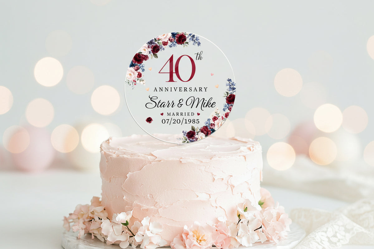 Personalized 40th Wedding Anniversary Acrylic Cake Topper, 40 Ruby Wedding Gifts For Parents, Ruby 40 Anniversary Gift, Husband Gift