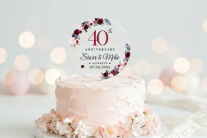 Personalized 40th Wedding Anniversary Acrylic Cake Topper, 40 Ruby Wedding Gifts For Parents, Ruby 40 Anniversary Gift, Husband Gift