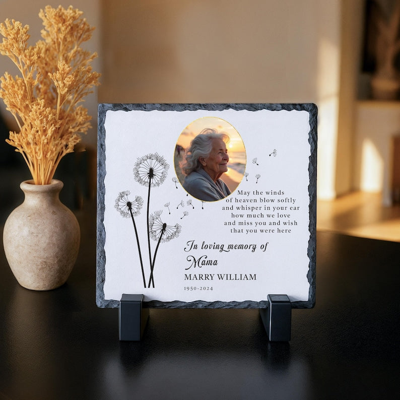 In Loving Memory Mama Rock Slate, Personalized Mother Memorial Keepsake, Mom Photo Memorial Gift, Heaven Quote Remembrance Plaque