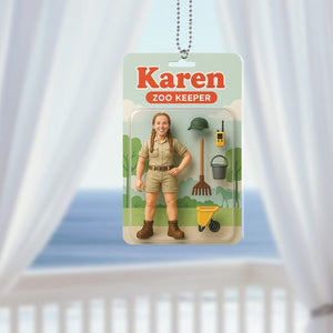 Personalized 2D Zoo Keeper Keychain, Turn Your Photo Into An Action Figure, Custom Toy Box Figure, Unique Funny AI Zoo Keeper Car Decor