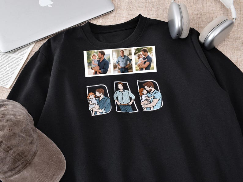 Custom Portrait Sweatshirt,Embroidered Dad Hoodie with Kid Portrait,Father Portrait Hoodie from Your Photo,Father's Day Gift,PAPA Hoodies