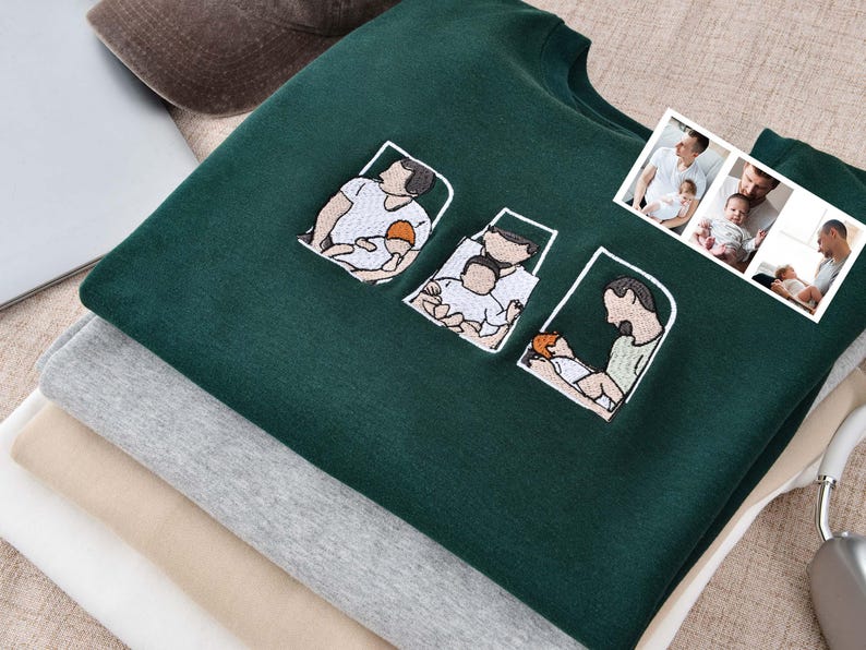 Custom Portrait Sweatshirt,Embroidered Dad Hoodie with Kid Portrait,Father Portrait Hoodie from Your Photo,Father's Day Gift,PAPA Hoodies