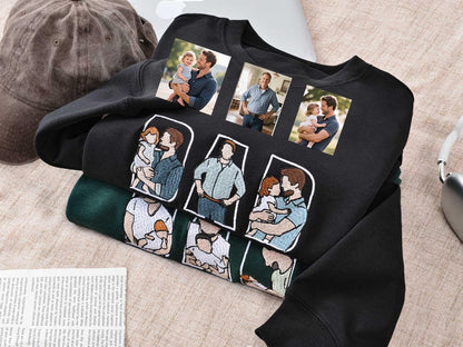 Custom Portrait Sweatshirt,Embroidered Dad Hoodie with Kid Portrait,Father Portrait Hoodie from Your Photo,Father's Day Gift,PAPA Hoodies