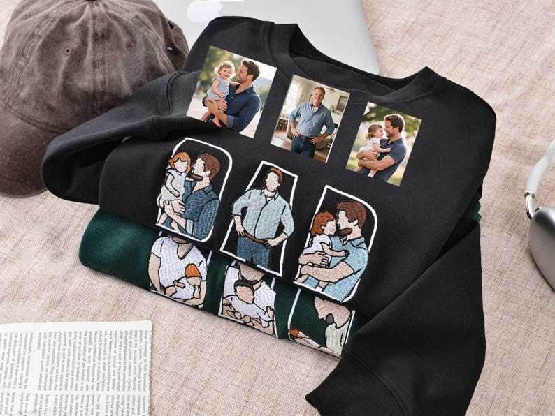 Custom Portrait Sweatshirt,Embroidered Dad Hoodie with Kid Portrait,Father Portrait Hoodie from Your Photo,Father's Day Gift,PAPA Hoodies