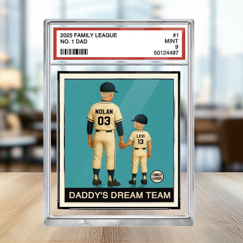 Custom Baseball No. 1 Dad Grandpa Man & Kids Trading Card Style Personalized Acrylic Block Plaque Father's Day Gift for Baseball Lovers