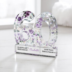 Personalised 60th Birthday Gift Plaque, Happy 60th Birthday Gift For Her, 60th Birthday Gifts, Floral 60th Gift, Gift for Her