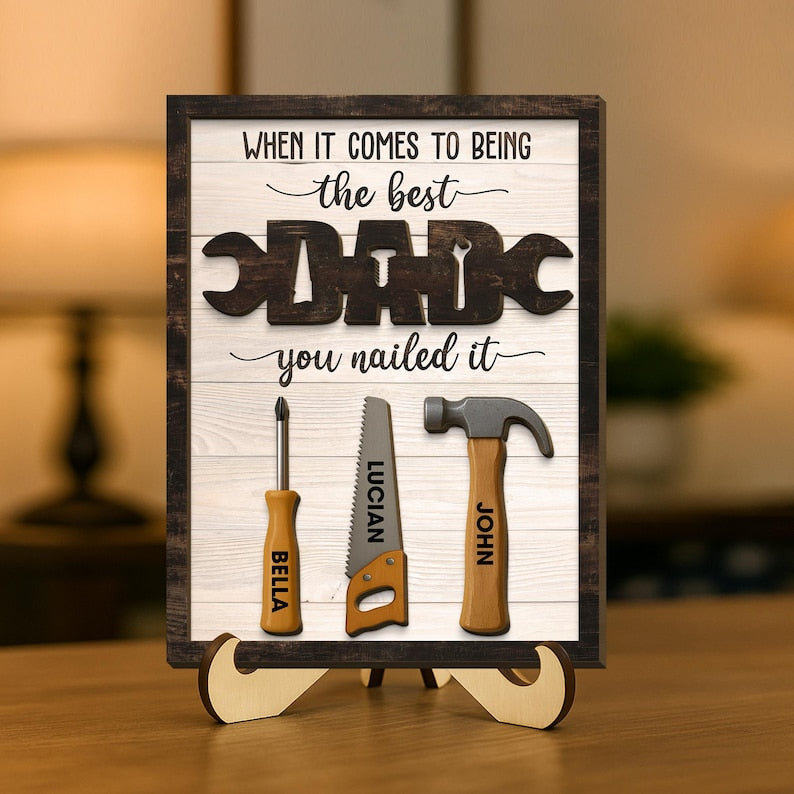 When It Become The Best Dad Mechanic Dad Personalized 2-Layered Wooden Plaque, Custom Names Sign, Father's Day Gift, Gifts for Mechanic Dad