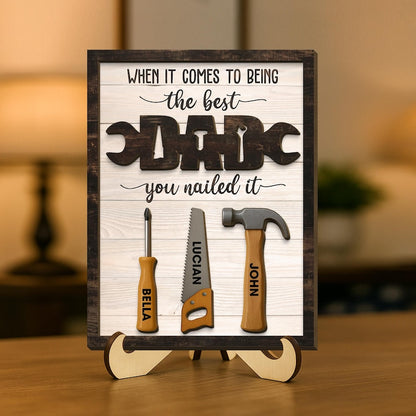 When It Become The Best Dad Mechanic Dad Personalized 2-Layered Wooden Plaque, Custom Names Sign, Father's Day Gift, Gifts for Mechanic Dad