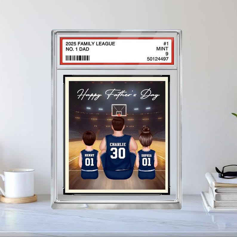 Basketball No. 1 Dad Personalized Trading Card Acrylic Block Plaque, Custom Father's Day Gift from Kid, Sport Dad Keepsake, Dad & KidS Decor
