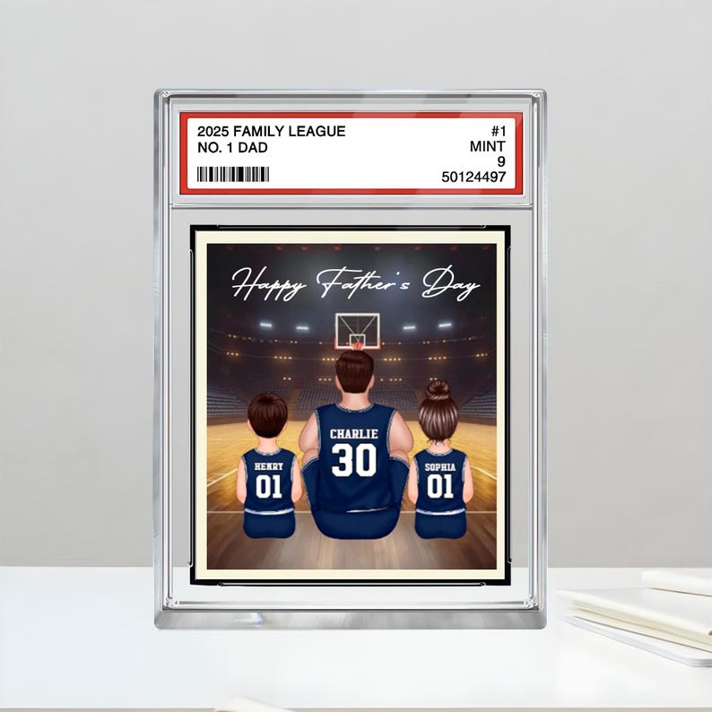 Basketball No. 1 Dad Personalized Trading Card Acrylic Block Plaque, Custom Father's Day Gift from Kid, Sport Dad Keepsake, Dad & KidS Decor