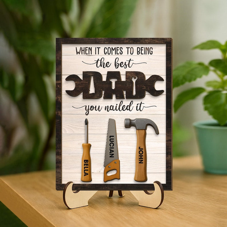 When It Become The Best Dad Mechanic Dad Personalized 2-Layered Wooden Plaque, Custom Names Sign, Father's Day Gift, Gifts for Mechanic Dad