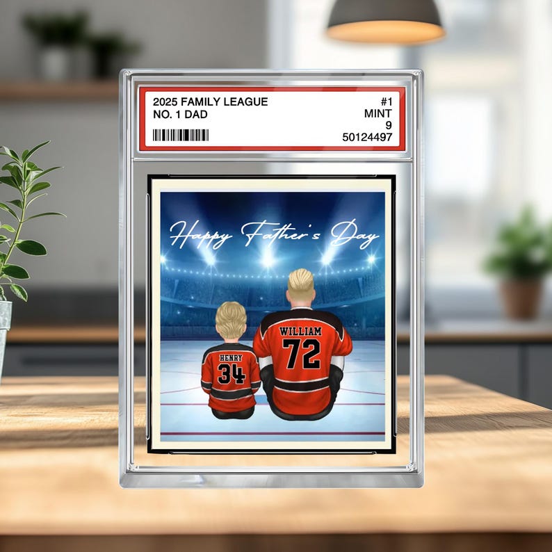 Hockey No. 1 Dad Personalized Trading Card Acrylic Block Plaque, Father's Day Gift For Hockey Lover, Hockey Player, Gift For Hockey Husband