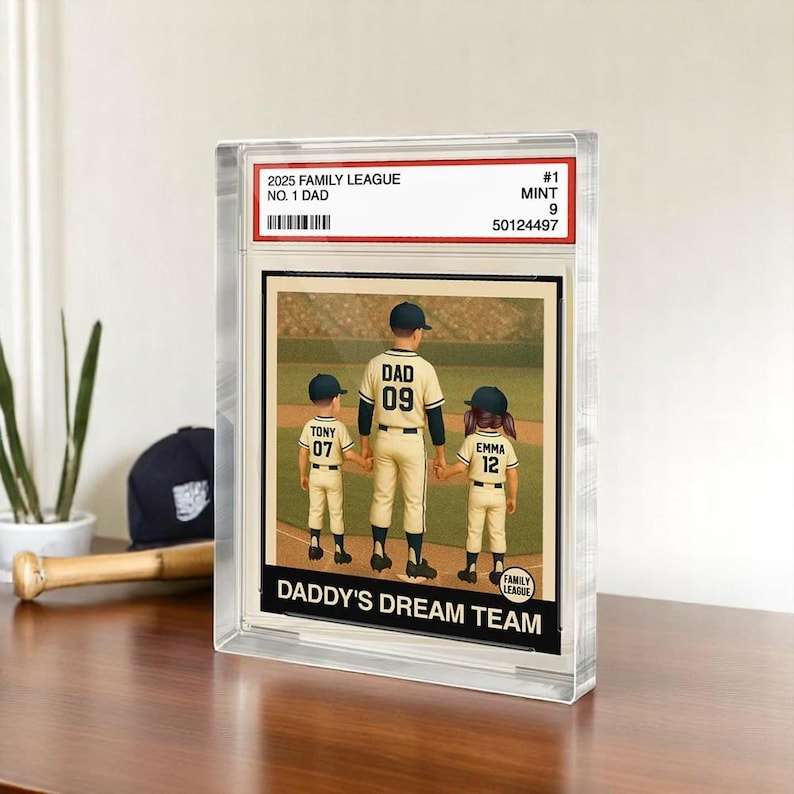 2D Custom Baseball Dad & Kids Card, No.1 Dad Acrylic Plaque, Personalized Father's Day Gift, Trading Card Style Display, Gift for Husband