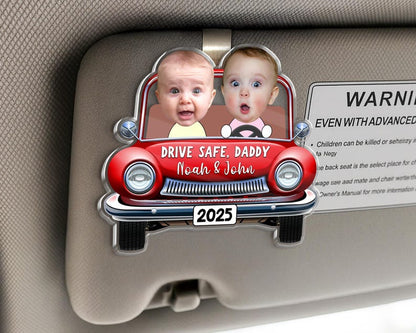 Custom Photo Car Visor Clip, Drive Safe Daddy Gift, Vintage Car Baby Face Visor Clip, Dad Christmas Gift, Dad Birthday Gift, New Dad Gift