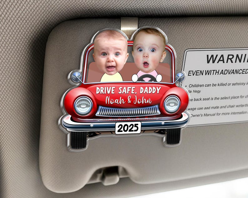 Custom Photo Car Visor Clip, Drive Safe Daddy Gift, Vintage Car Baby Face Visor Clip, Dad Christmas Gift, Dad Birthday Gift, New Dad Gift