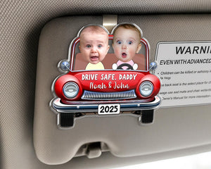 Funny Father's Day Gift, Custom Photo Dad Car Visor Clip, Drive Safe Daddy Gift, Vintage Car Baby Face Visor Clip, Kid Face Toy Car, New Dad
