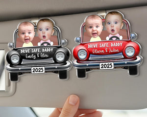 Funny Father's Day Gift, Custom Photo Dad Car Visor Clip, Drive Safe Daddy Gift, Vintage Car Baby Face Visor Clip, Kid Face Toy Car, New Dad