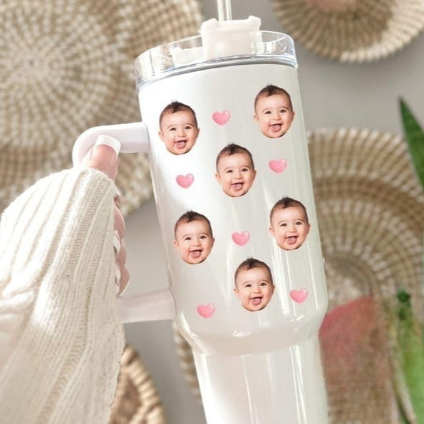 Baby Face Tumbler, Custom Baby Photo 40oz Tumbler with Handle Gifts, Custom Photo Travel Mug Custom Photo Cup Gift