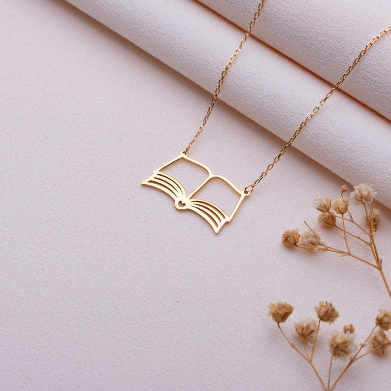 Custom Book Necklace - Mini Book Charm Necklace, Silver Book Lover Necklace, Personalized Jewelry, Gift for Her, Graduation, Teacher Gift