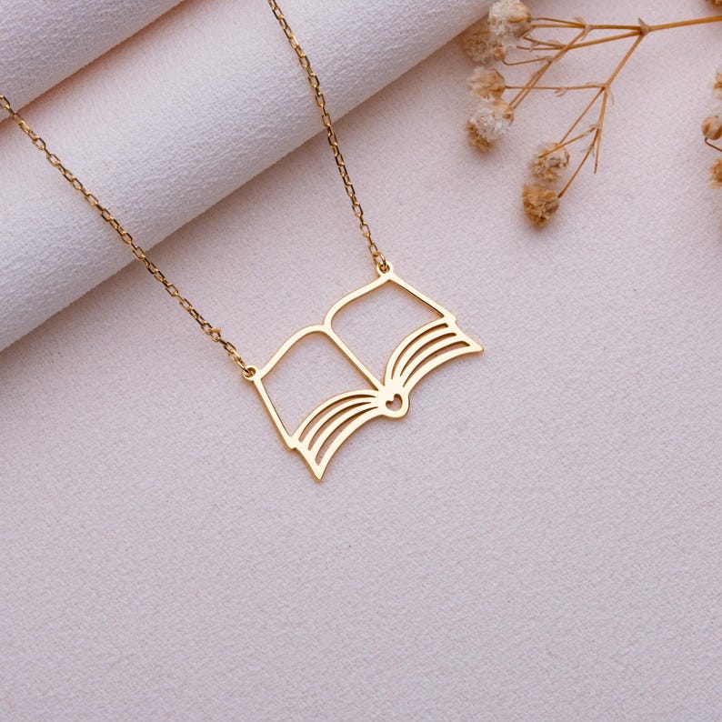 Custom Book Necklace - Mini Book Charm Necklace, Silver Book Lover Necklace, Personalized Jewelry, Gift for Her, Graduation, Teacher Gift