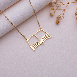 Custom Book Necklace - Mini Book Charm Necklace, Silver Book Lover Necklace, Personalized Jewelry, Gift for Her, Graduation, Teacher Gift