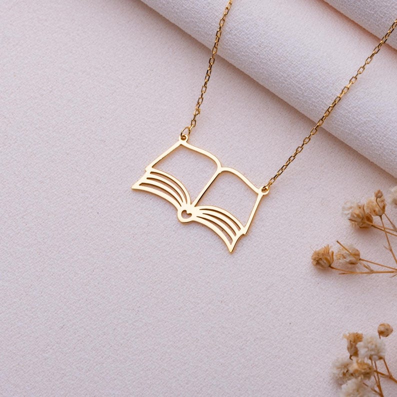 Custom Book Necklace - Mini Book Charm Necklace, Silver Book Lover Necklace, Personalized Jewelry, Gift for Her, Graduation, Teacher Gift