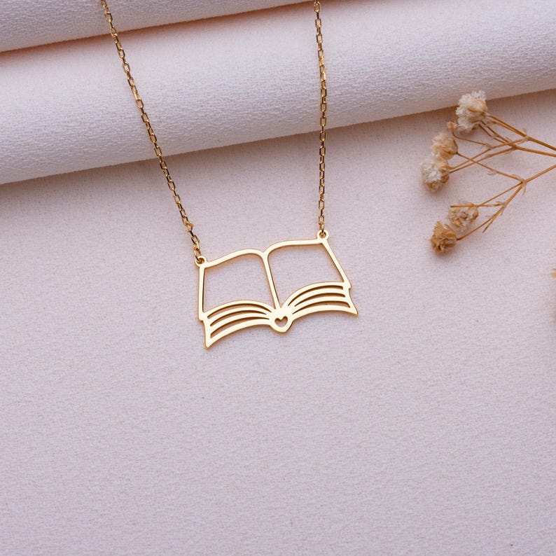 Custom Book Necklace - Mini Book Charm Necklace, Silver Book Lover Necklace, Personalized Jewelry, Gift for Her, Graduation, Teacher Gift